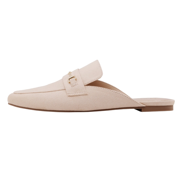 Buckle Pointed Toe Flat Mules - BEIGE SUEDE - 1